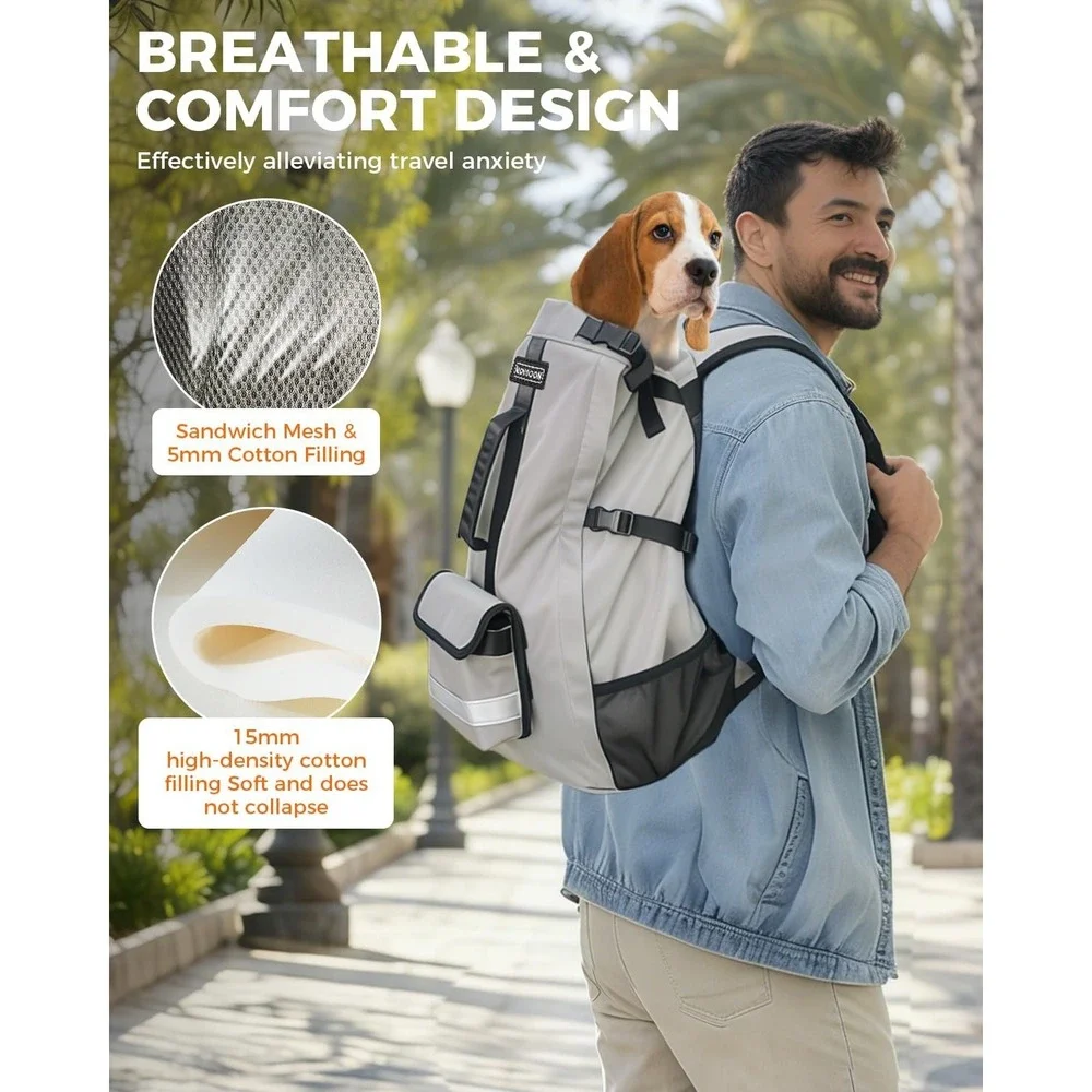 FOXFOCUS Dog Backpack Carrier Small Dogs Under 24 lb Hiking Travel‎ Grey